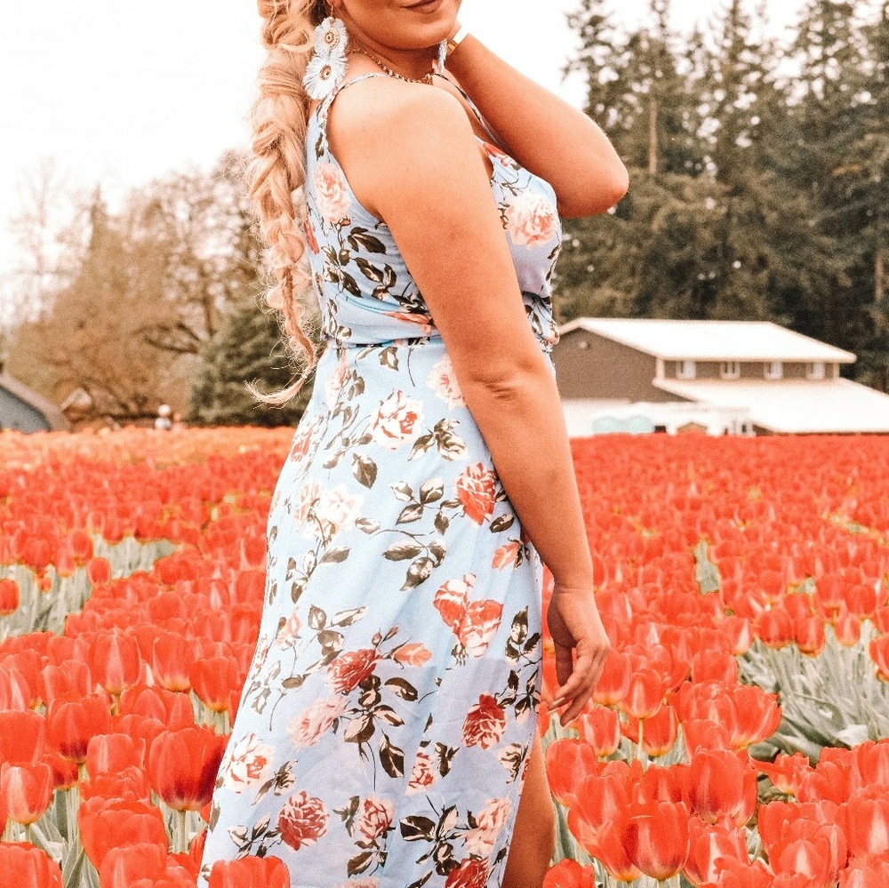 Blue Floral Printed Dress